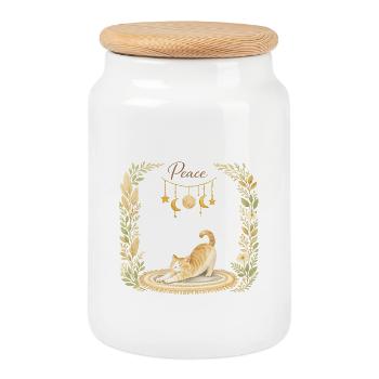 Cat Moon Plants Line Cat Lover Design - Boîte à biscuits avec couvercle en bois - blanc - Devant