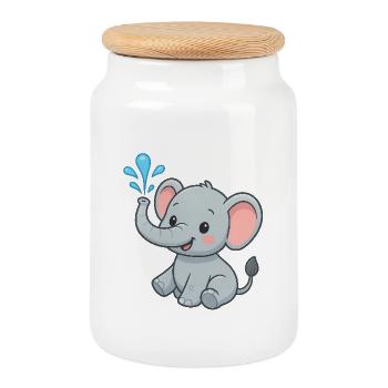 Cute elephant friend with water splash - Cookie Jar with Wooden Lid - white - Front