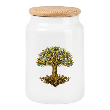 Stylized Tree of Life – Natural Harmony - Cookie Jar with Wooden Lid - white - Front