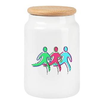 Running training, athletes - Cookie Jar with Wooden Lid - white - Front