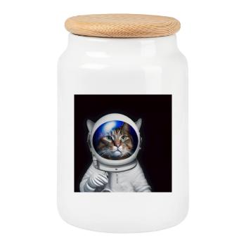 Astro Chat - Boîte à biscuits avec couvercle en bois - blanc - Devant