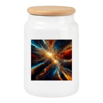 Cosmic Explosion Colors - Cookie Jar with Wooden Lid - white - Front