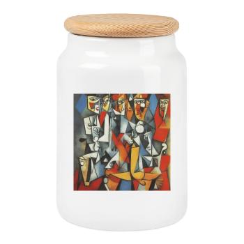 Cubist Portrait: Faces and Colors - Cookie Jar with Wooden Lid - white - Front