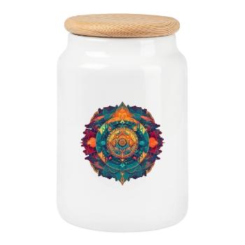 Mandala - Boîte à biscuits avec couvercle en bois - blanc - Devant
