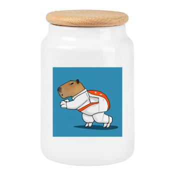 Capybara-Astronaut - Keksdose mit Holzdeckel - Weiß - Vorne