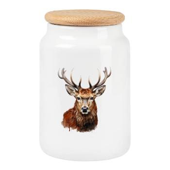 Portrait de cerf rouge – Motif de la faune alpine - Boîte à biscuits avec couvercle en bois - blanc - Devant