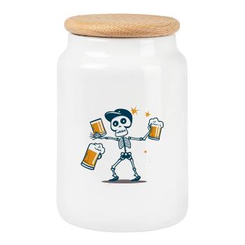 Beer Skeleton Toast - Cookie Jar with Wooden Lid - white - Front