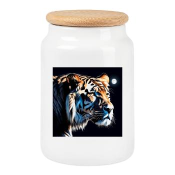 Mondlicht Tiger Neonkunst - Keksdose mit Holzdeckel - Weiß - Vorne
