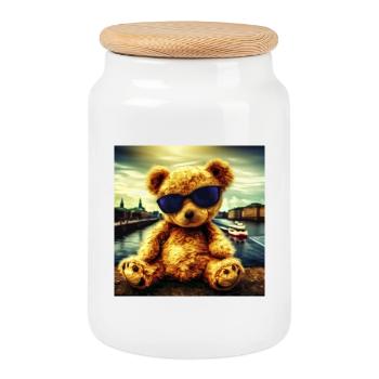 Teddy in Hamburg - Keksdose mit Holzdeckel - Weiß - Vorne