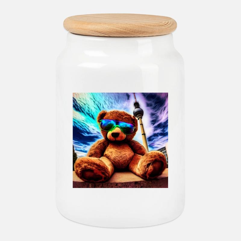 Teddy in Berlin II - Keksdose mit Holzdeckel - Weiß