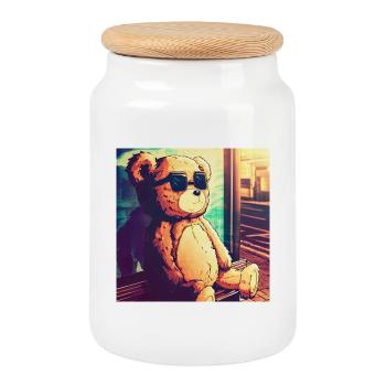 Teddy on Bus - Keksdose mit Holzdeckel - Weiß - Vorne
