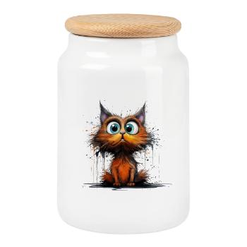 Chat à la recherche folle pour dame chat - Boîte à biscuits avec couvercle en bois - blanc - Devant
