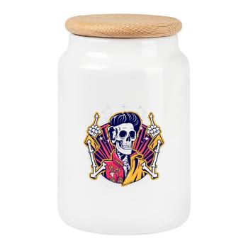 Neon Skull Rockabilly Duel - Boîte à biscuits avec couvercle en bois - blanc - Devant