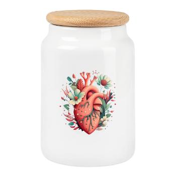 Heart Bloom Botanisch - Keksdose mit Holzdeckel - Weiß - Vorne