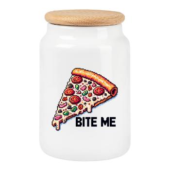 Mordez-moi la pizza - Boîte à biscuits avec couvercle en bois - blanc - Devant