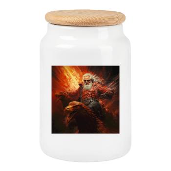 Santa rides through hell flying devil birth - Cookie Jar with Wooden Lid - white - Front
