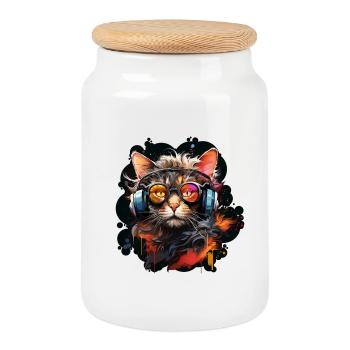 The Gamer Cat - Keksdose mit Holzdeckel - Weiß - Vorne