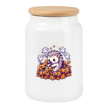 Sweet Pig Halloween Decor with Pumpkins - Cookie Jar with Wooden Lid - white - Front