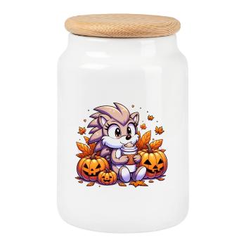 Hérisson boit Halloween - Boîte à biscuits avec couvercle en bois - blanc - Devant