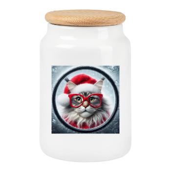 Maine Coon Cat dans le rôle du Père Noël - Boîte à biscuits avec couvercle en bois - blanc - Devant