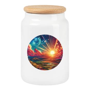 Paysage, Coloré, Épique, Montagnes, Nuages, Bande dessinée - Boîte à biscuits avec couvercle en bois - blanc - Devant