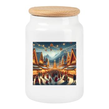 Un marché de Noël chaleureux - Boîte à biscuits avec couvercle en bois - blanc - Devant