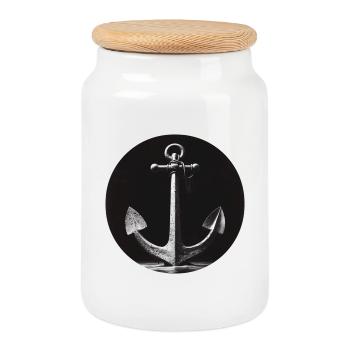 Anchor grey - Cookie Jar with Wooden Lid - white - Front