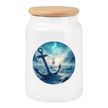 Anker und Schiff Eis Landschaft - Keksdose mit Holzdeckel - Weiß - Vorne