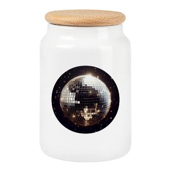 Round disco ball on black background - Cookie Jar with Wooden Lid - white - Front