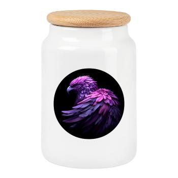 purple eagle against black background - Cookie Jar with Wooden Lid - white - Front