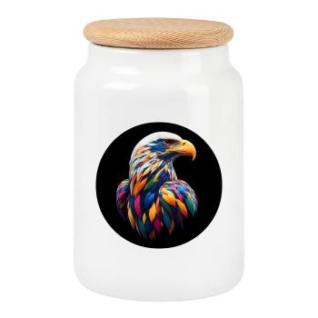 Eagle with colorful feathers - Cookie Jar with Wooden Lid - white - Front