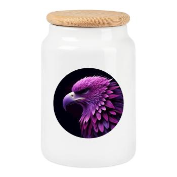 Eagle head purple and pink, black background - Cookie Jar with Wooden Lid - white - Front