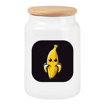 Banane mit traurigem Gesicht und großen Augen - Keksdose mit Holzdeckel - Weiß - Vorne