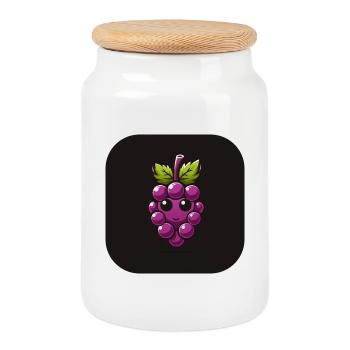 Raisin violet avec visage - Boîte à biscuits avec couvercle en bois - blanc - Devant