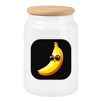 Banane avec visage et grands yeux - Boîte à biscuits avec couvercle en bois - blanc - Devant