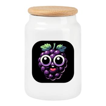 Violet raisin avec les yeux et la bouche dans un style comique - Boîte à biscuits avec couvercle en bois - blanc - Devant