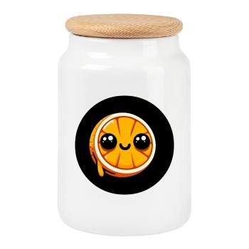 Bande dessinée orange avec des yeux - Boîte à biscuits avec couvercle en bois - blanc - Devant