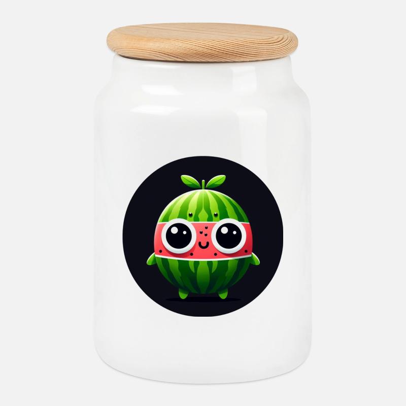 Wassermelone mit Augen im Comic Stil - Keksdose mit Holzdeckel - Weiß