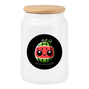Watermelon with big eyes in comic style - Cookie Jar with Wooden Lid - white - Front