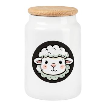Tête de mouton mignonne - Boîte à biscuits avec couvercle en bois - blanc - Devant