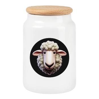 Sheep Head Funny Animation Style - Cookie Jar with Wooden Lid - white - Front