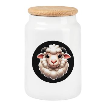 Mouton graphique 3D blanc - Boîte à biscuits avec couvercle en bois - blanc - Devant