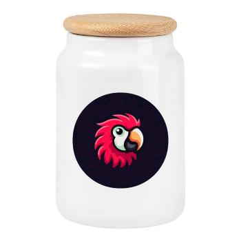 Perroquet mignon dans le style comique en rouge - Boîte à biscuits avec couvercle en bois - blanc - Devant