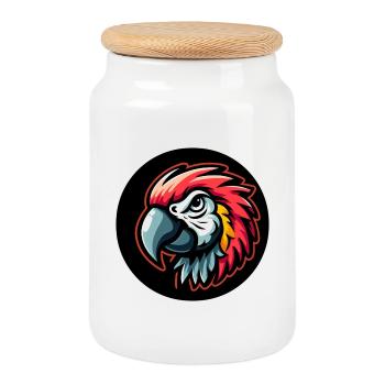 Parrot Comic Head Colorful - Cookie Jar with Wooden Lid - white - Front
