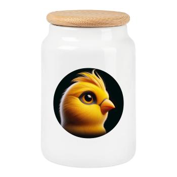Chick yellow bird, photorealistic - Cookie Jar with Wooden Lid - white - Front