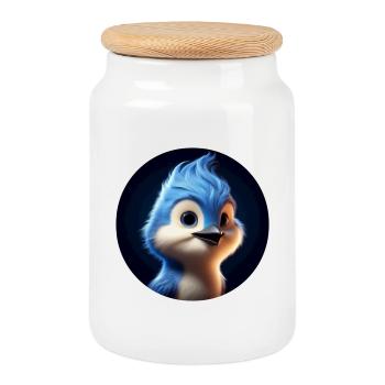 Blue bird in animation style - Cookie Jar with Wooden Lid - white - Front