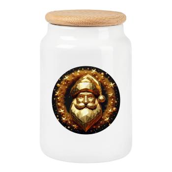 Golden Santa Claus - Cookie Jar with Wooden Lid - white - Front