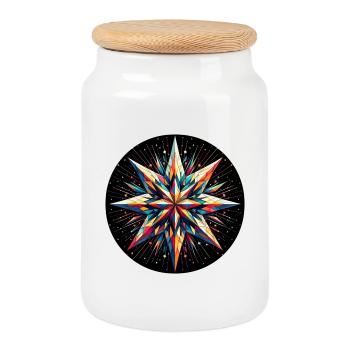 Star Galaxy Mandala Colorful - Cookie Jar with Wooden Lid - white - Front