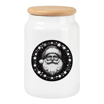 Weihnachtsmann Kopf Polygon Kranz rund grau weiß - Keksdose mit Holzdeckel - Weiß - Vorne