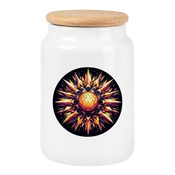 Golden and Colorful Sun Rays Polygon - Cookie Jar with Wooden Lid - white - Front